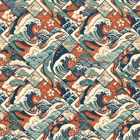 Vintage Japanese Wave Geometric Patchwork
