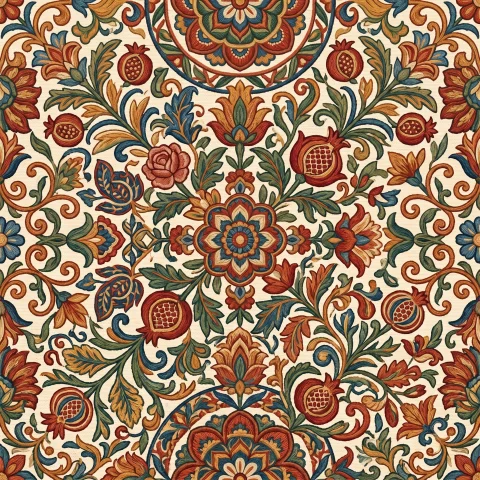 Vintage Terracotta Pomegranate Floral Tapestry