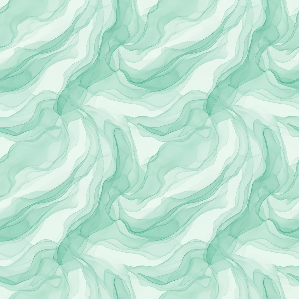 Abstract flowing washes of translucent seafoam green and mint watercolor waves.