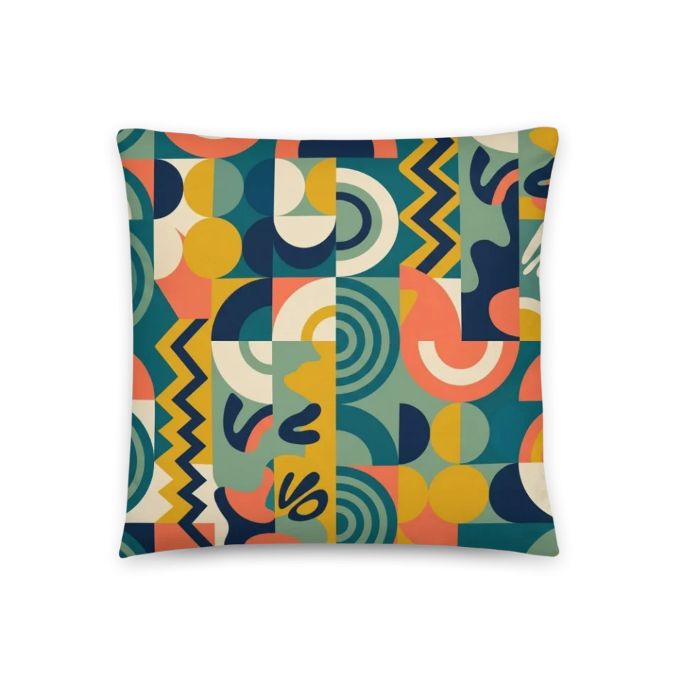 A bold graphic art piece featuring clean geometric shapes and vibrant, high-contrast colors.