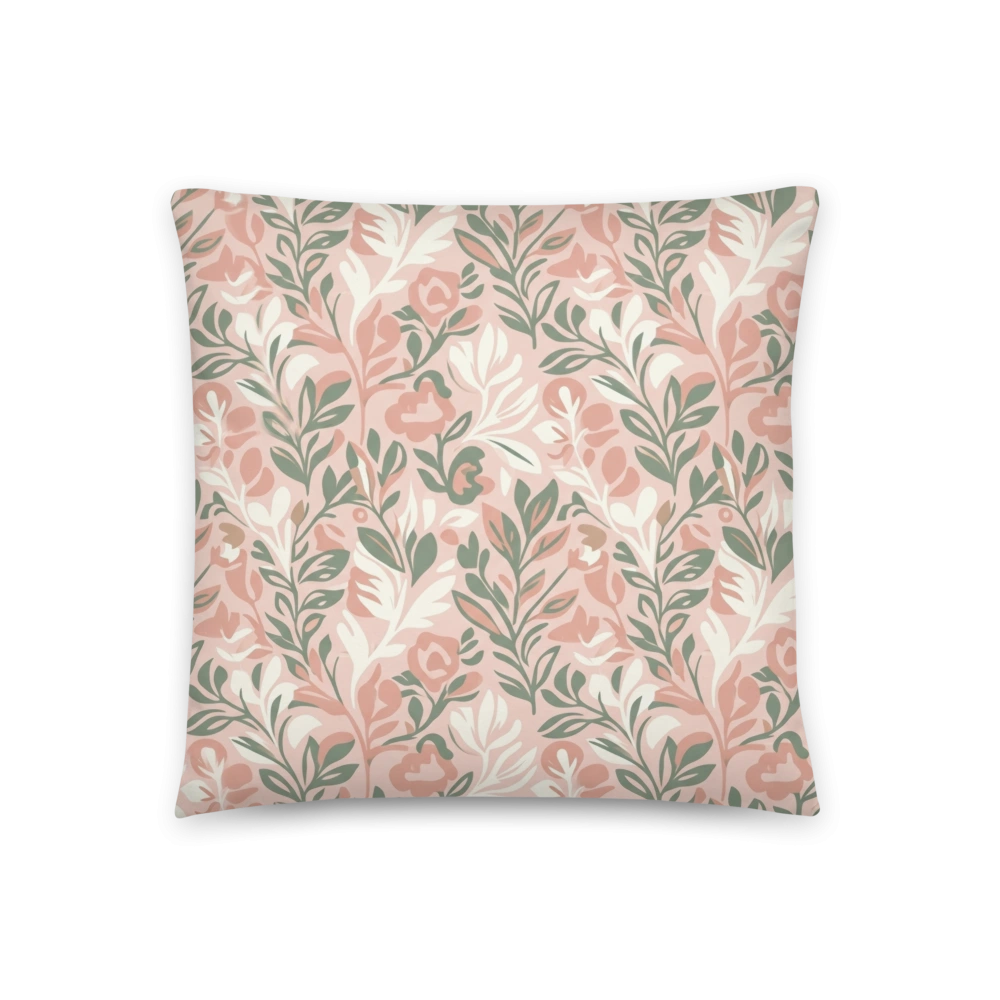 A seamless botanical pattern featuring sage green and cream leaves on a soft blush pink background.