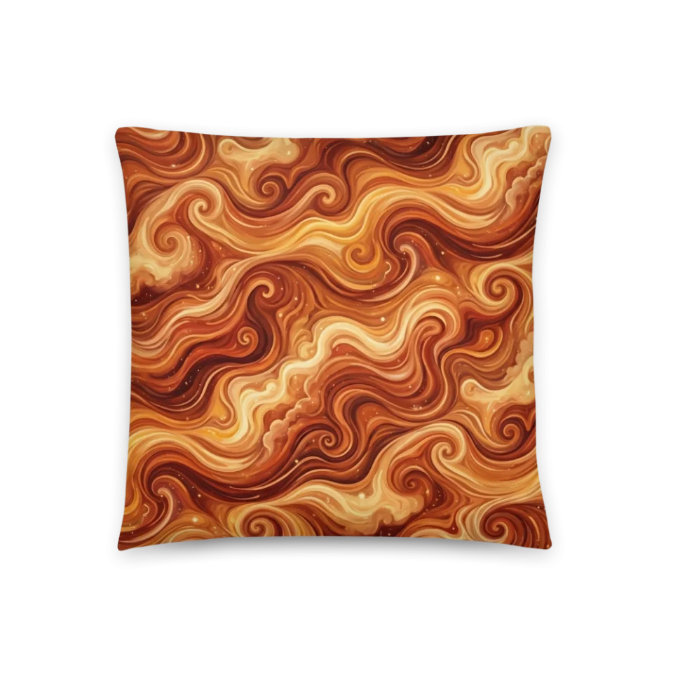 Seamless abstract pattern of swirling terracotta, copper, and gold waves with tiny star sparkles.