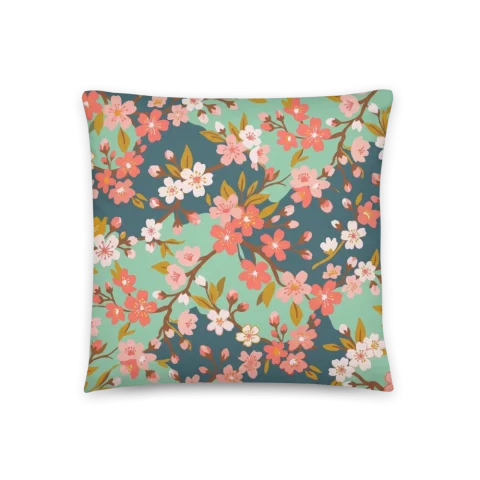 Mint Teal Cherry Blossom Pattern