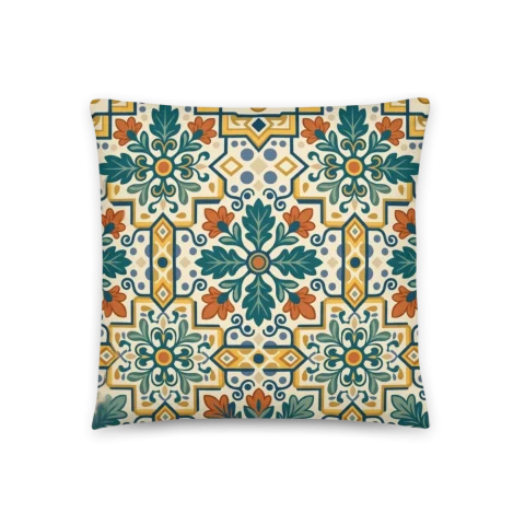 Spanish Terracotta Teal Floral Pattern