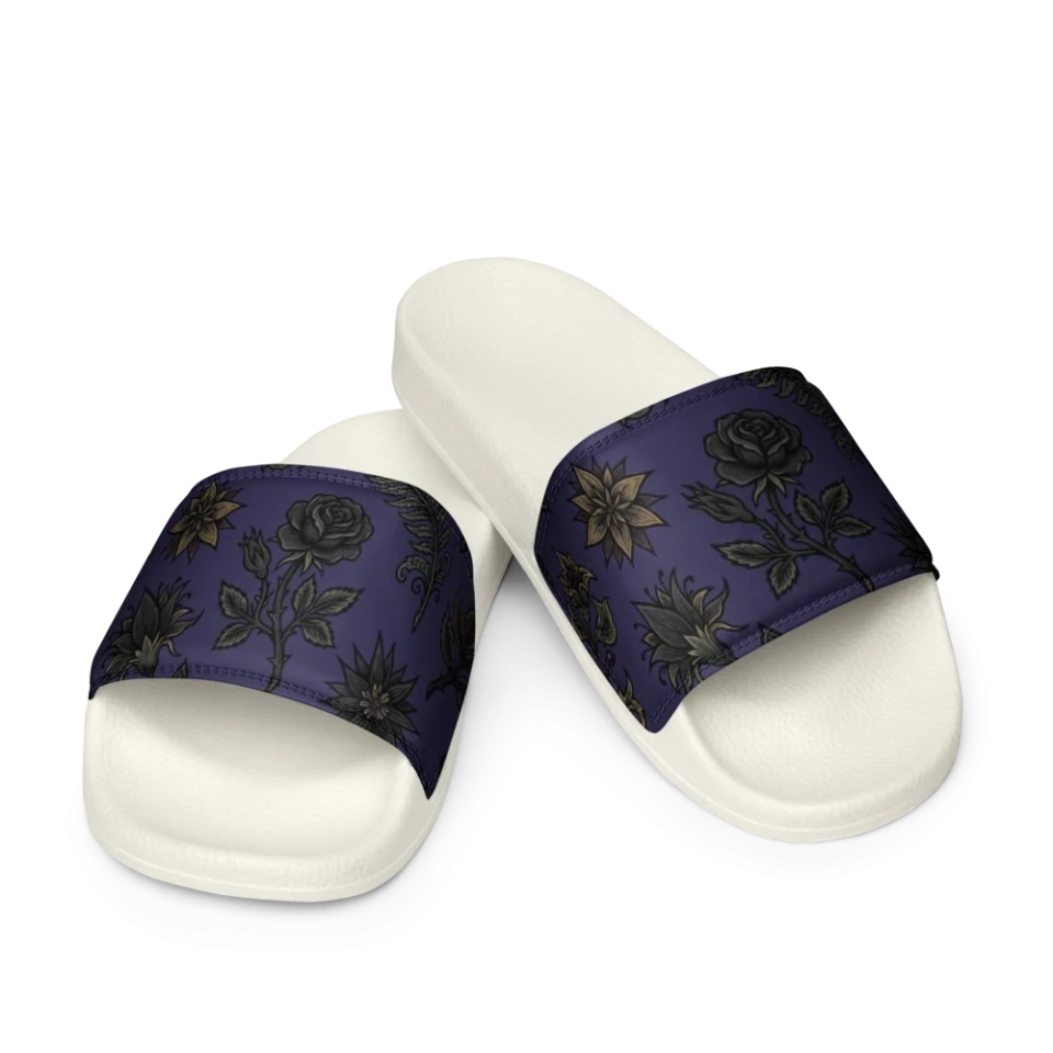 Seamless gothic pattern of dark roses, ferns, and botanicals on a deep purple background.