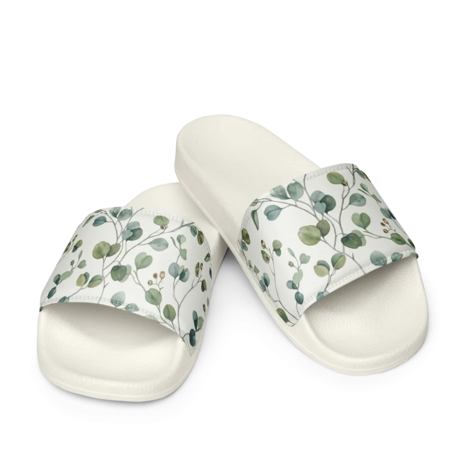 A seamless watercolor pattern of delicate sage green eucalyptus leaves and branches on a white background.