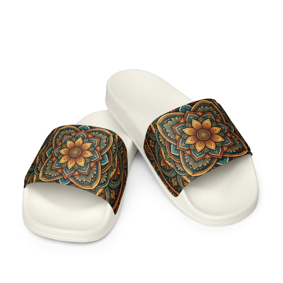 An intricate teal and gold mandala pattern with detailed floral concentric rings.