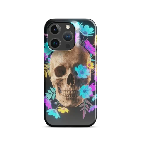 Neon Botanical Skull Memento Mori