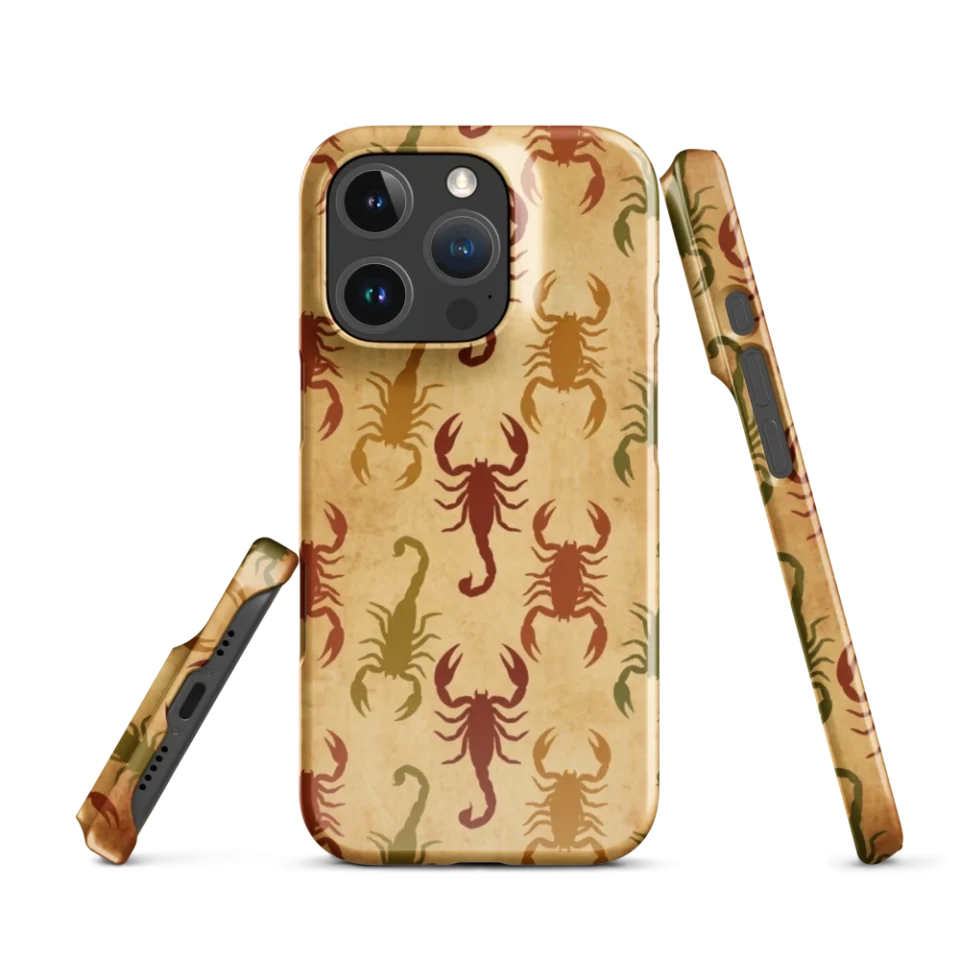 Seamless vintage pattern featuring repeating stylized scorpion silhouettes on a dark background.