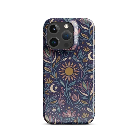 Golden Sun Crescent Moon Floral Pattern