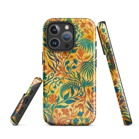 Warm Golden Teal Botanical Pattern
