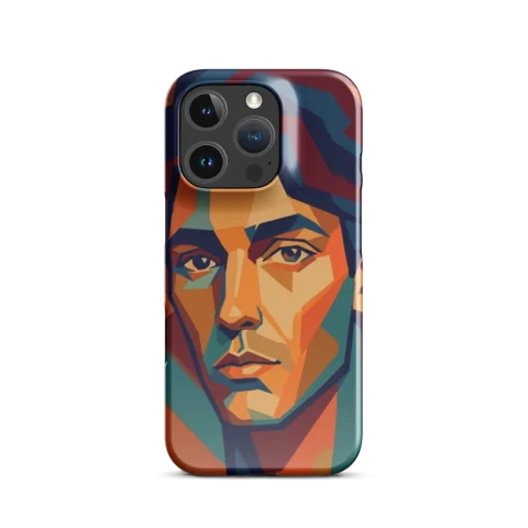 An angular, highly stylized portrait of a face is The artwork must fill the entire 9:16 portrait fra