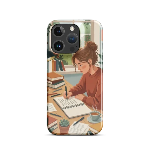 Woman Writing At Desk With Books