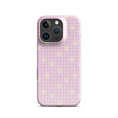 Pastel Pink Grid Daisy Pattern