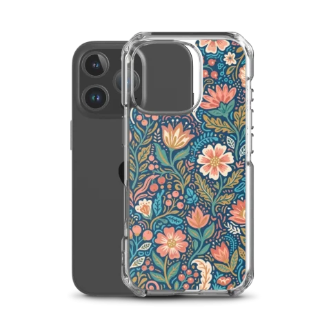 Patrón floral turquesa de arte popular