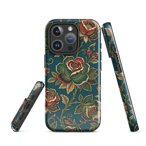 Tapiz floral vintage de rosas carmesí.