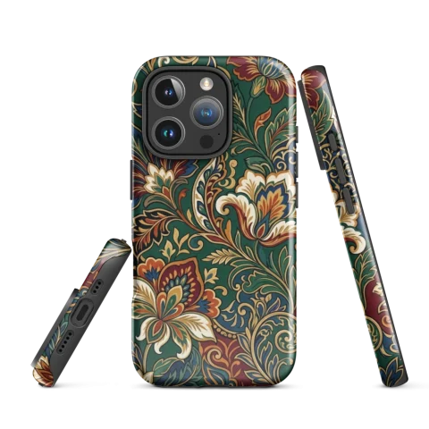 Diseño floral ornamentado en esmeralda y oro