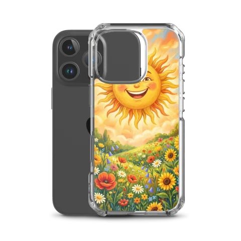 Cheerful Smiling Sun Over Flower Field