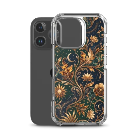Patrón floral celestial dorado con diseño de esmeraldas