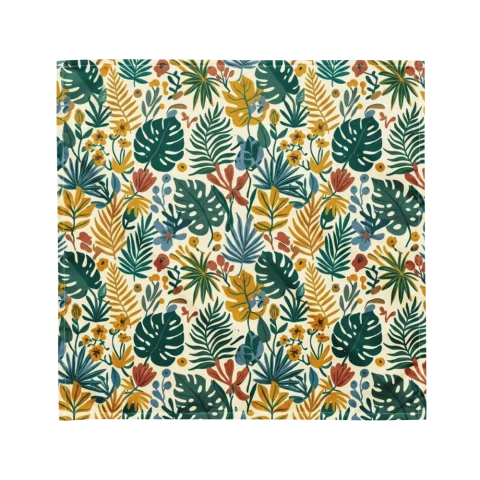 Mustard and Teal Botanical Leaf Pattern