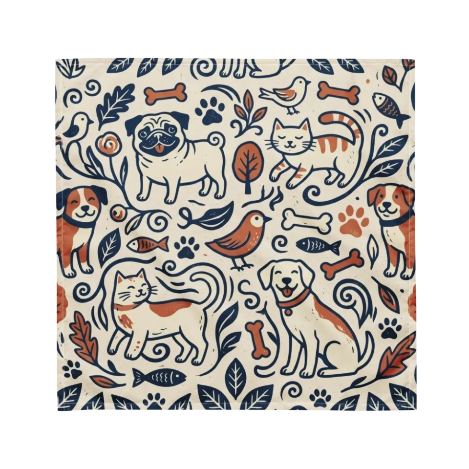 A seamless repeating hand-drawn linocut pattern with bold organic shapes and clear design details.